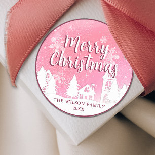 Sticker Rond Merveilleux Noël hivernal rose Classique R