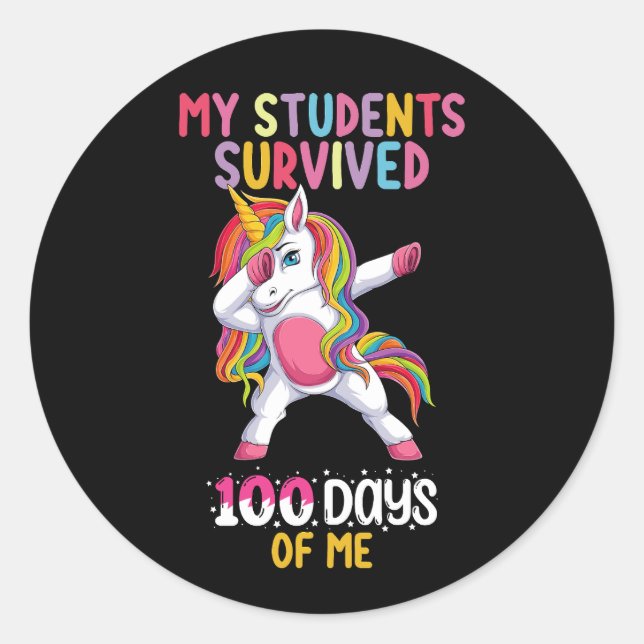 Sticker Rond Mes élèves ont survécu 100 jours de moi Enseignant (Devant)