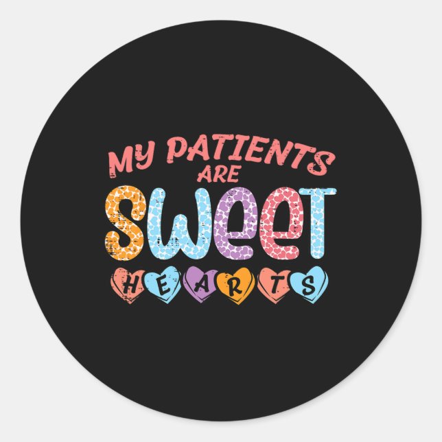 Sticker Rond Mes patients Coeurs sucrés Saint Valentin Infirmiè (Devant)