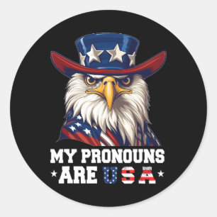 Sticker Rond Mes Pronounes Sont Usa Funny Eagle 4 Juillet Améri