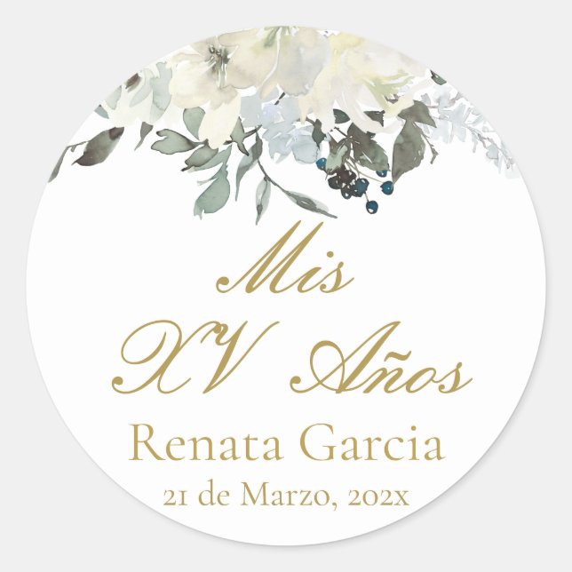 Sticker Rond Mes XV ans fleurs roses (Devant)