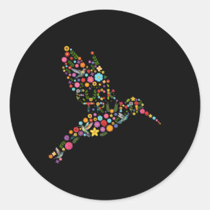 Sticker Rond Messag caché subtil anti-Trump Floral Hummingbird
