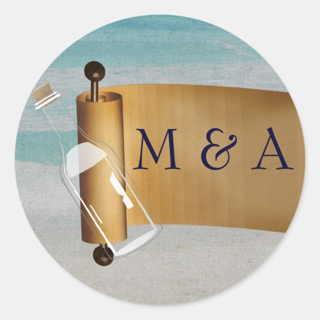 Sticker Rond Message dans une bouteille Mariage de plage (Devant)