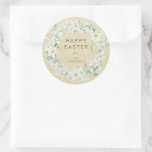 Sticker Rond Message de Pâques Jaune + Graine Florale Blanche