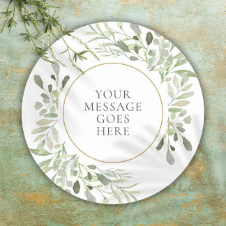 Sticker Rond Message personnalisé Vert aquarelle