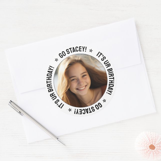 Sticker Rond Message texte personnalisé et blanc photo (Enveloppe)