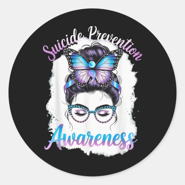 Sticker Rond Messy Bun Girl Suicide Prevention Mental Health Gr (Devant)