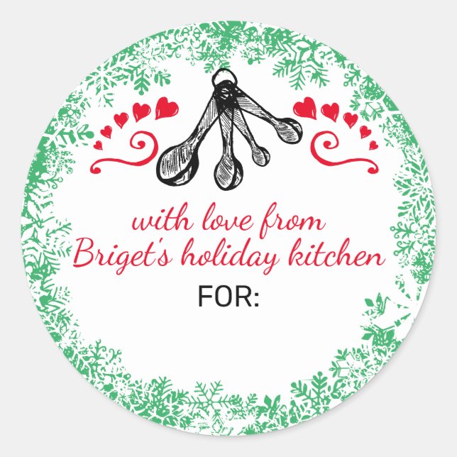 Sticker Rond Mesure cuillères cookies de Noël personnalisées (Devant)