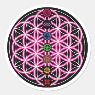 Sticker Rond Métatrons Cube, Chakras, Centres d'énergie cosmiqu