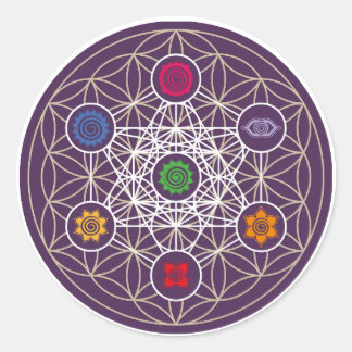 Sticker Rond Métatrons Cube, Chakras, Centres d'énergie cosmiqu