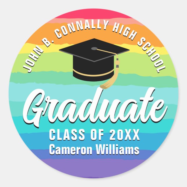 Sticker Rond Mete Rainbow Graduate Custom 2025 LGBTQ Graduation (Devant)