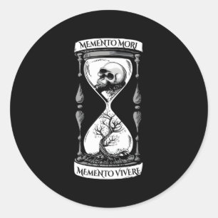 Sticker Rond Meto Mori Meto Vivere Crâne stoïque Meto Mori