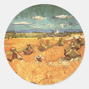 Sticker Rond Meules avec moissonneuse de Vincent van Gogh