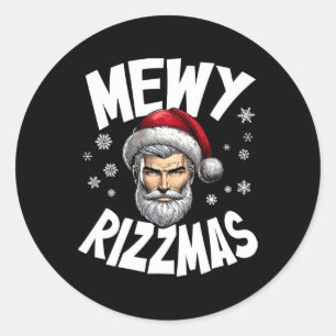 Sticker Rond Mewy Rizzmas Enfants Ados Funny Joyeux Noël Sant