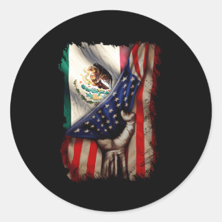 Sticker Rond Mexicain Roses Américain Mexicain Drapeau Mexique