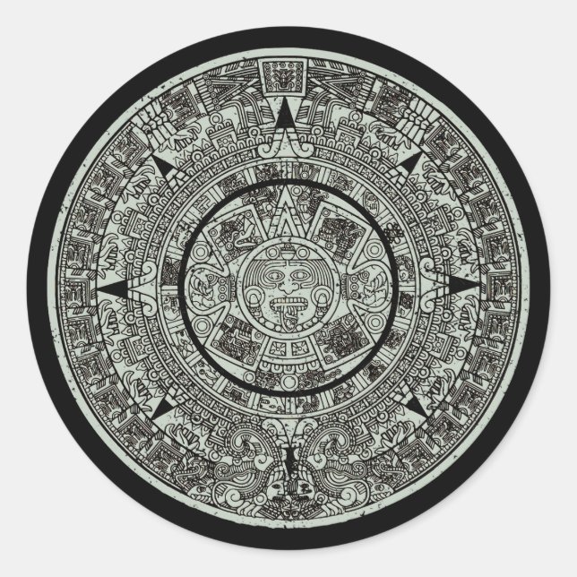 Sticker Rond Mexicaine Aztec Sun Stone Maya Calendrier 1 (Devant)