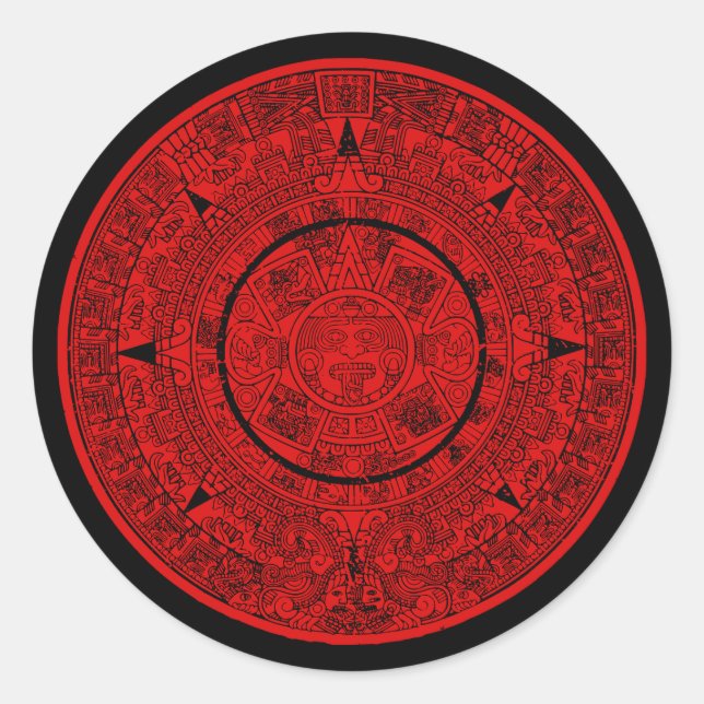 Sticker Rond Mexicaine Aztec Sun Stone Maya Calendrier 2 (Devant)