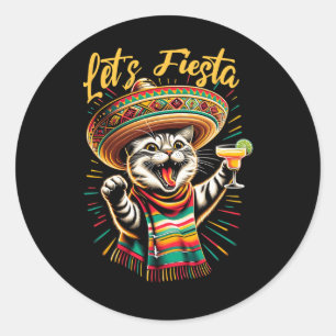 Sticker Rond Mexicaine Faisons la fête Sombrero Chat Cinco De M