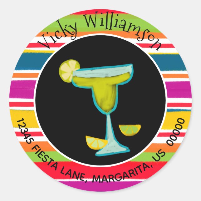Sticker Rond Mexicaine Fiesta Margarita Stried Adresse de retou (Devant)