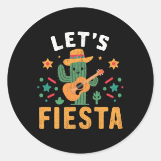 Sticker Rond Mexican Cinco De Mayo Cactus Guitar For Men Women 