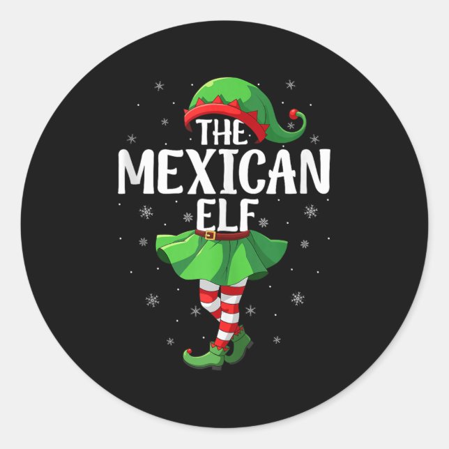 Sticker Rond Mexican Elf Christmas Girls Women Elf Squad Xmas F (Devant)