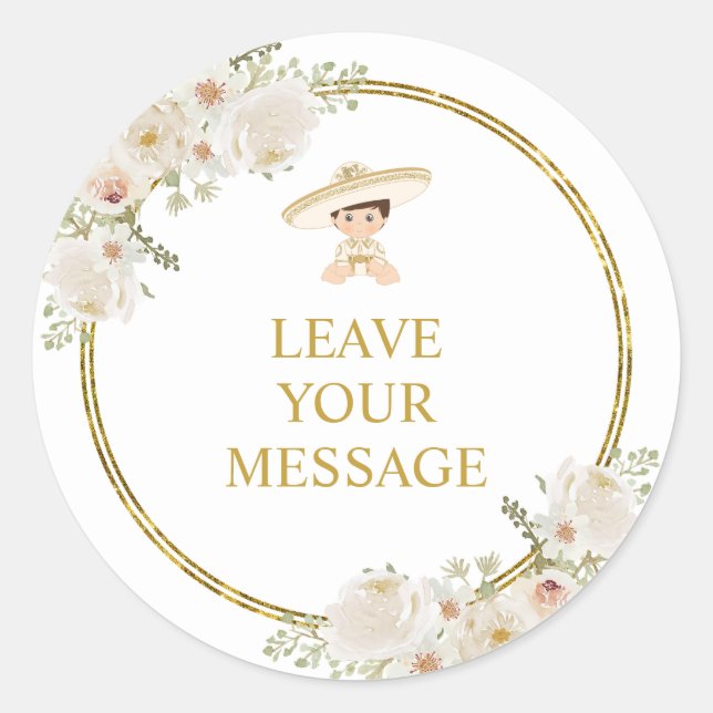 Sticker Rond Mexique Gold Fiesta Boy Baptême Votre message (Devant)