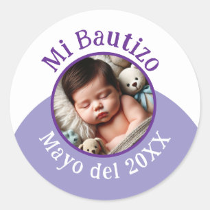 Sticker Rond Mi Bautizo con Foto y Fecha