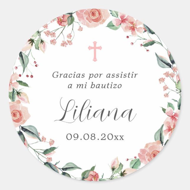 Sticker Rond Mi Bautizo Recuerdos Para Bautizo espagnol Baptême (Devant)