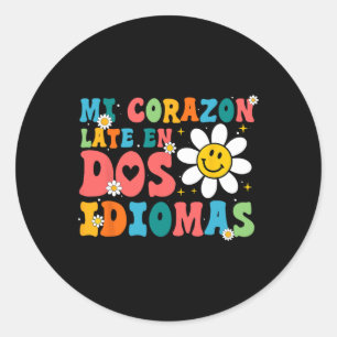 Sticker Rond Mi Corazon Late En Dos Idiomas Retour À L'École