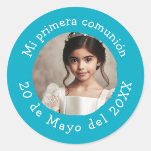 Sticker Rond Mi primera comunión con foto personalizada
