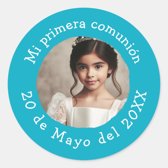 Sticker Rond Mi primera comunión con foto personalizada (Devant)