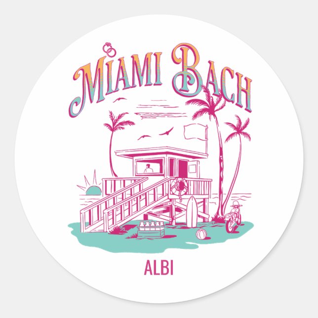 Sticker Rond miami bachelorette week-end rétro coucher de solei (Devant)