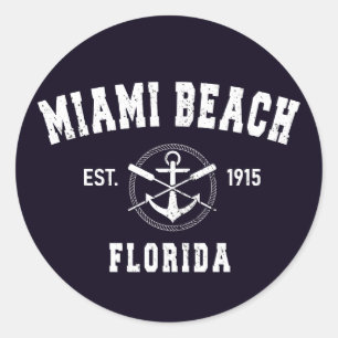Sticker Rond Miami Beach Floride Fl Style sportif Vintage