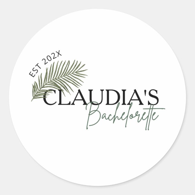 Sticker Rond Miami Palm Nom personnalisé Mariée Enterrement de  (Devant)