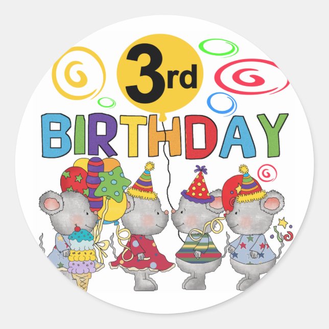Sticker Rond Mice 3e anniversaire T-shirts et cadeaux (Devant)