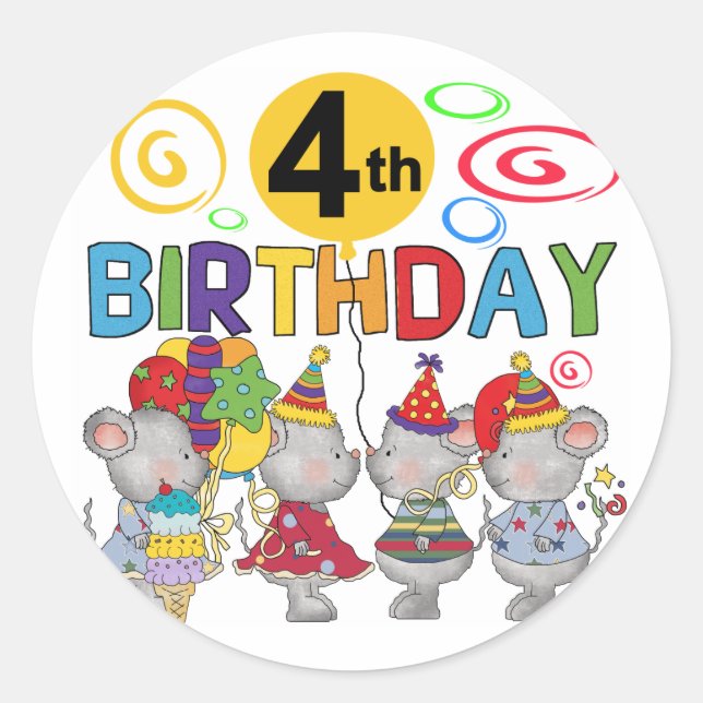 Sticker Rond Mice 4th Birthday T-shirts et cadeaux (Devant)