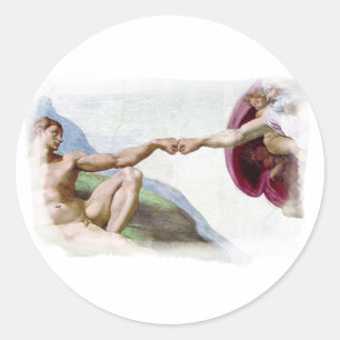 Sticker Rond Michelangelo Création De L'Homme - Dieu Adam Fist 