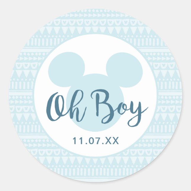 Sticker Rond Mickey | Baby shower Aztec bleu (Devant)