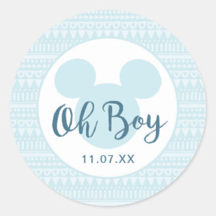 Sticker Rond Mickey Baby shower Aztec bleu