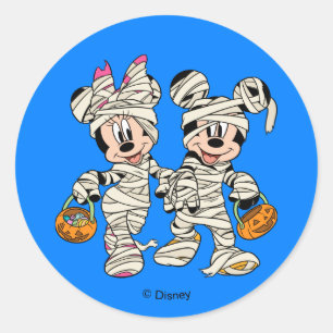 Sticker Rond Mickey et Minnie en momie pour Halloween