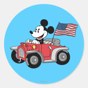 Sticker Rond Mickey férié Cabriolet rouge