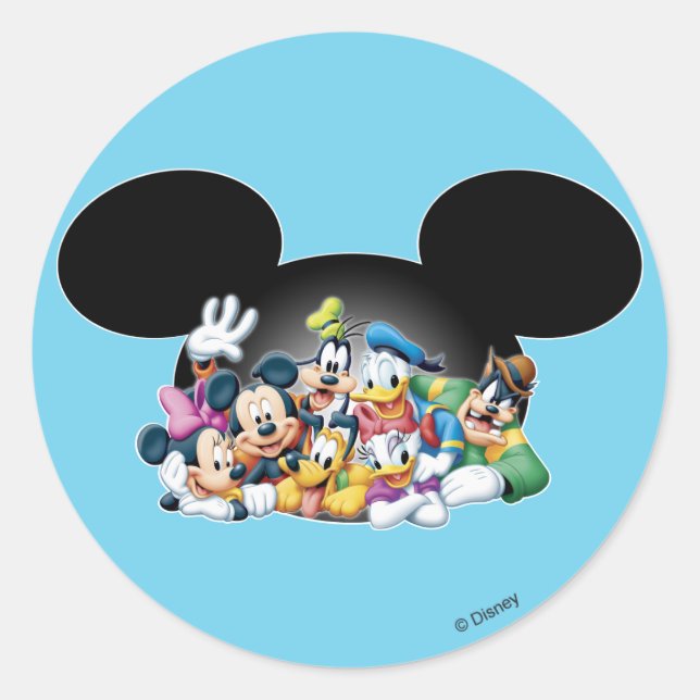 Sticker Rond Mickey & Friends | Groupe dans Mickey Ears (Devant)