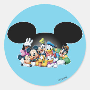 Sticker Rond Mickey & Friends   Groupe dans Mickey Ears