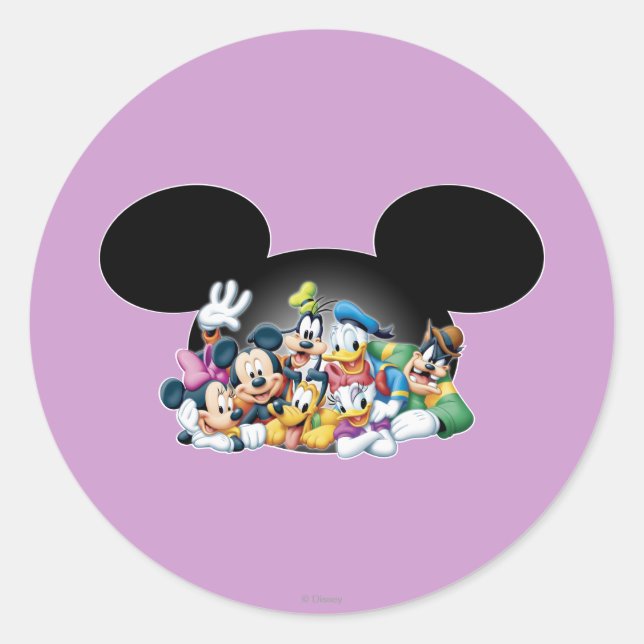 Sticker Rond Mickey & Friends | Groupe dans Mickey Ears (Devant)