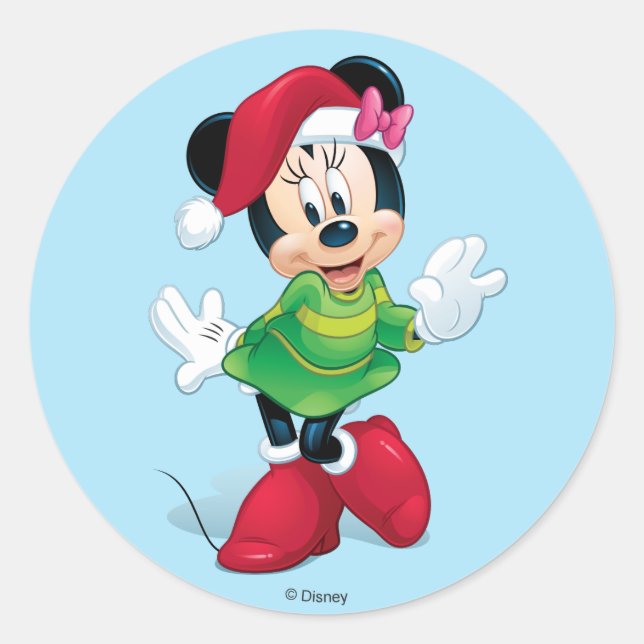 Sticker Rond Mickey & Friends | Minnie Vêtue Pour Noël (Devant)