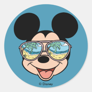 Sticker Rond Mickey Lunettes de soleil tropicales Mickey