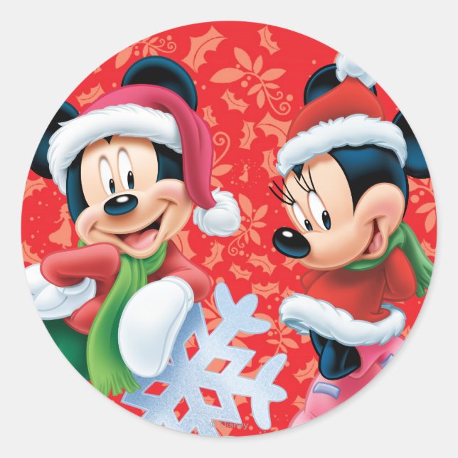 Sticker Rond Mickey & Minnie Avec Flèche De Neige (Devant)