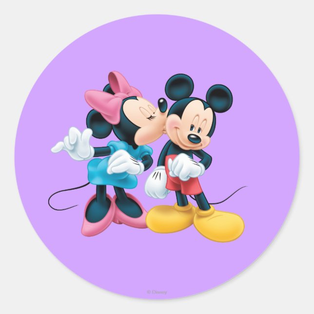 Sticker Rond Mickey & Minnie | Baiser sur la joue (Devant)