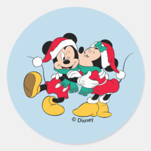 Sticker Rond Mickey & Minnie Baisers de Noël