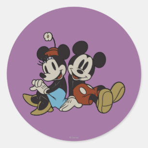 Sticker Rond Mickey & Minnie Paire Classique Assise